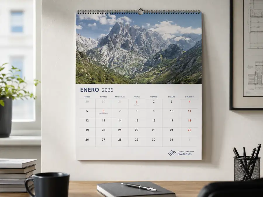 Calendario corporativo impreso por Pingraf para Construcciones Ovetenses