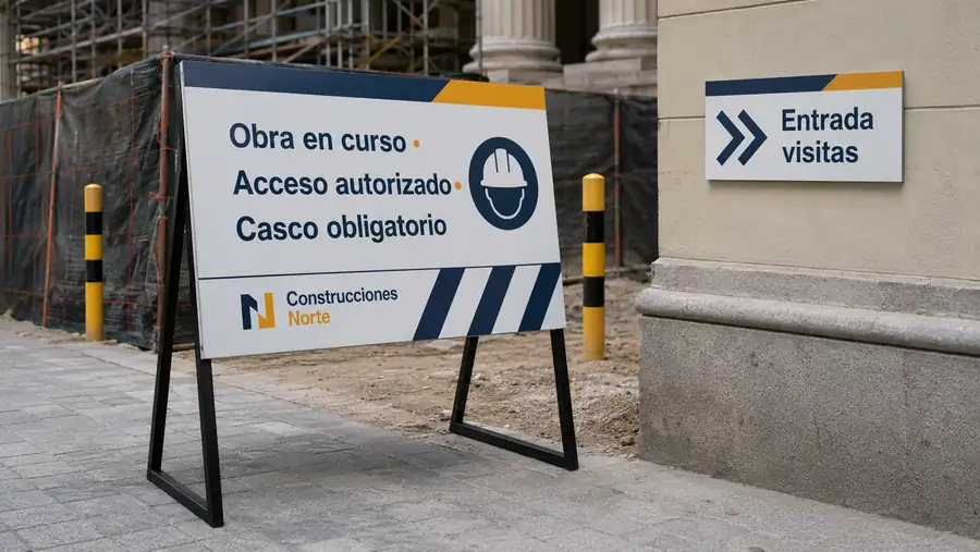 Soportes rígidos impresos para la señalización de una obra de Construcciones Norte