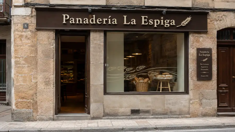 Rótulo de fachada de Panadería Espiga fabricado e instalado por Pingraf en Asturias