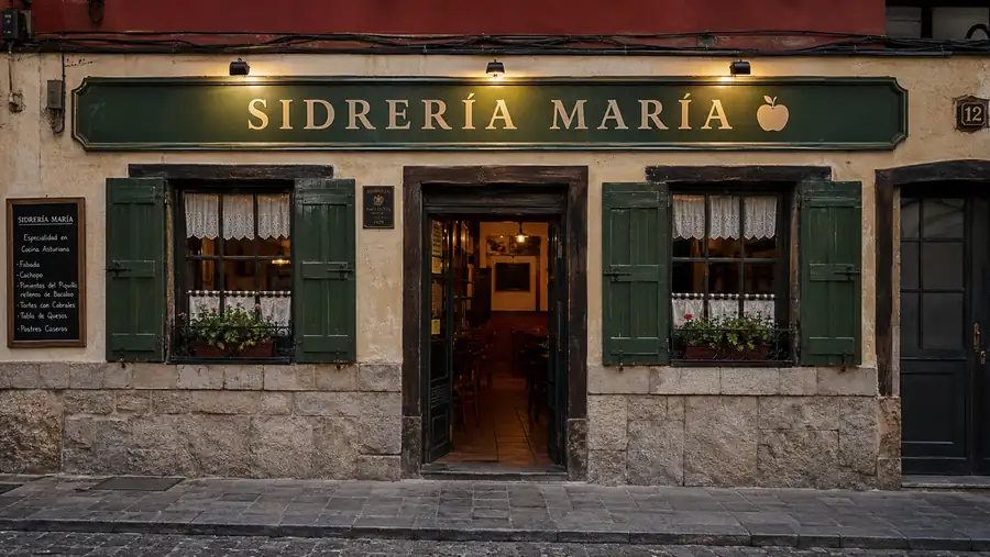 Rótulo de fachada de Sidreria Maria fabricado e instalado por Pingraf en Asturias