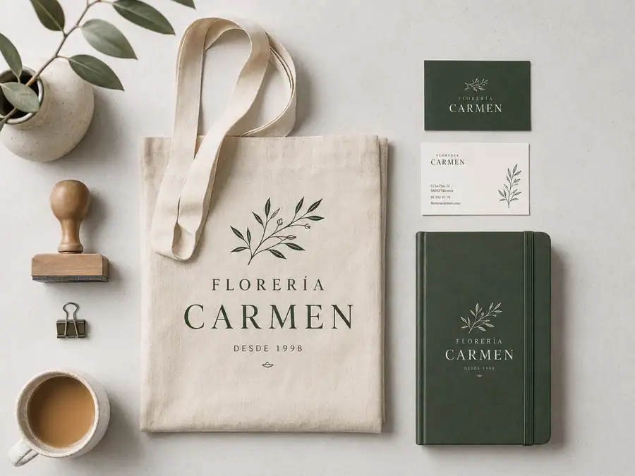 Mockup de identidad corporativa creada por Pingraf para la Florería Carmen